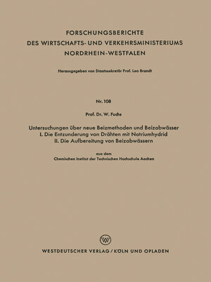 cover image of Untersuchungen über neue Beizmethoden und Beizabwässer I. Die Entzunderung von Drähten mit Natriumhydrid. II. Die Aufbereitung von Beizabwässern
